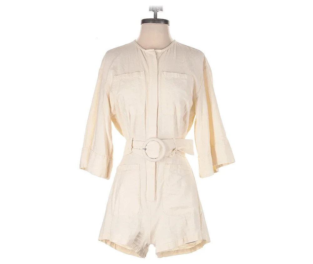 SHEIN Casual Linen 3/4 Sleeve Shorts Romper Jumpsuits With Belt Size 6 / Medium - Picture 1 of 11